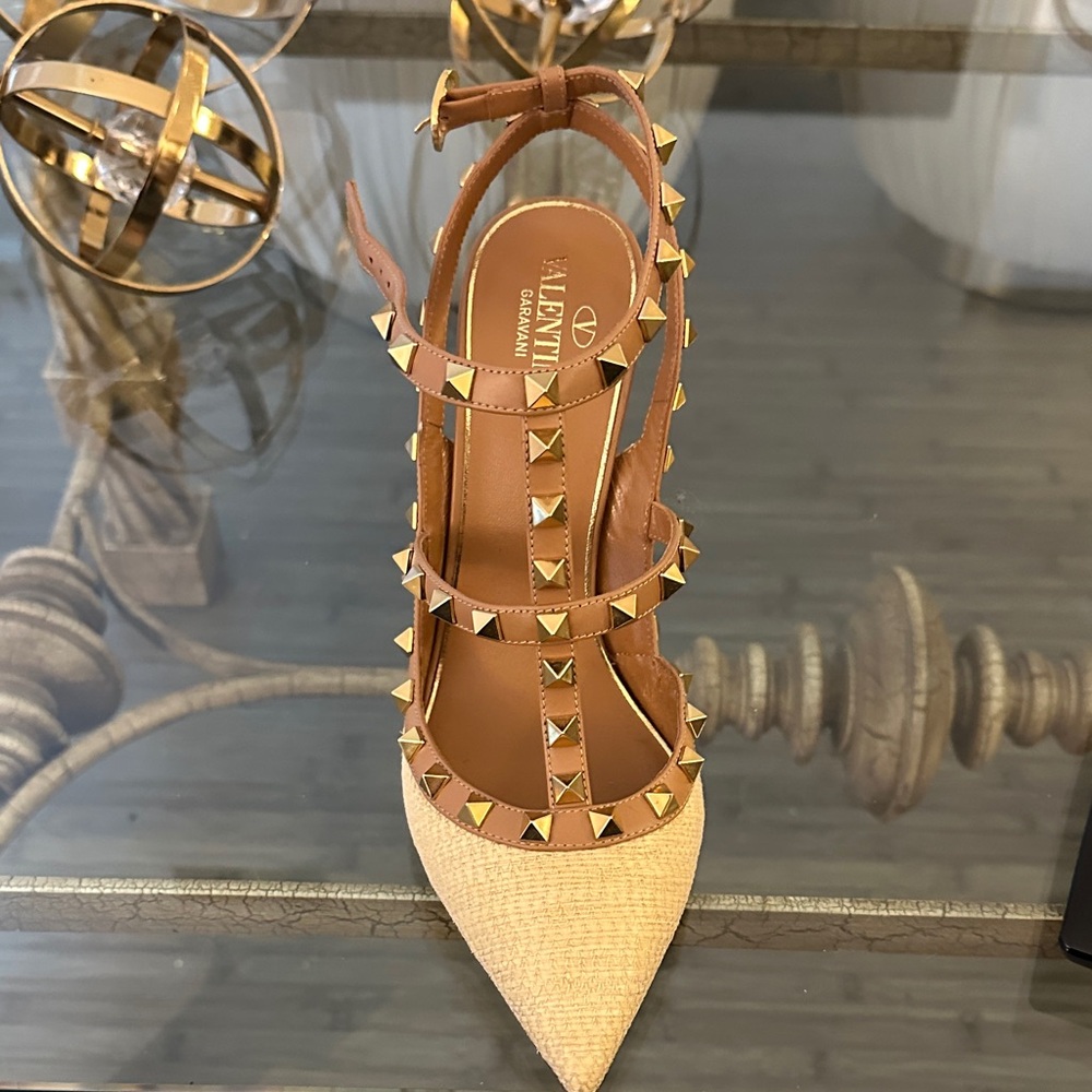 Valentino Tan and Gold Rockstud Heels
